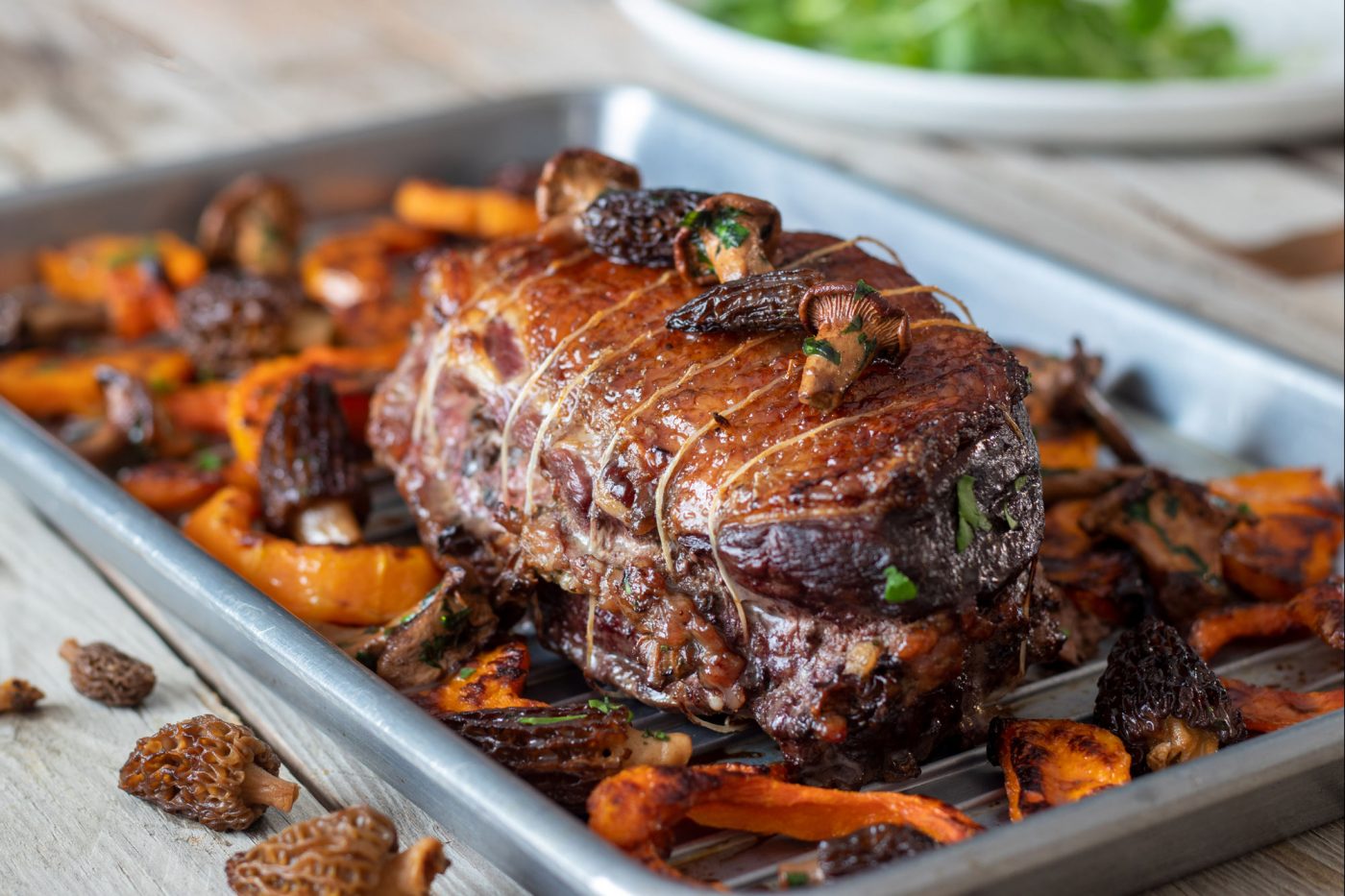 Une recette de rôti de Magret de Canard Fermier des Landes farci aux champignons et à l'armagnac et accompagnement de butternut