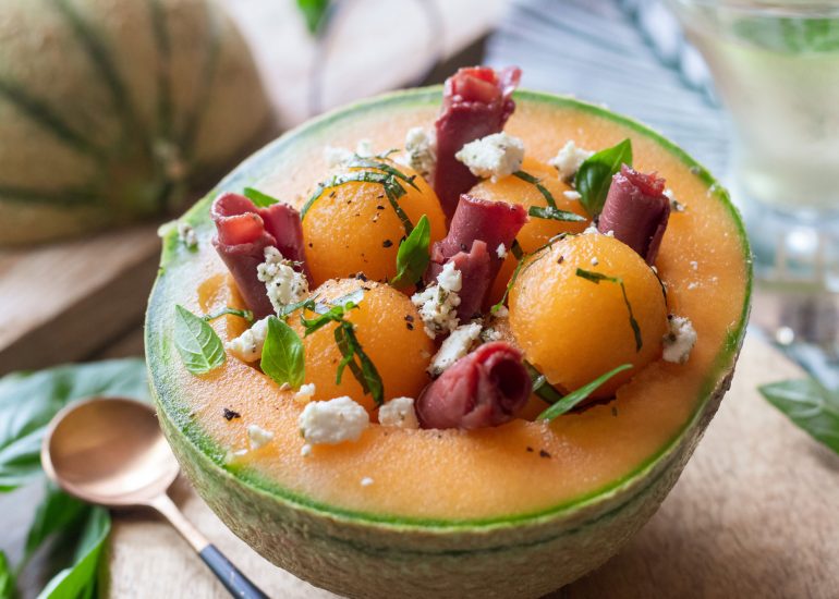 Recette de magret fumé de canard Fermier des Landes et melon au Floc-de-Gascogne