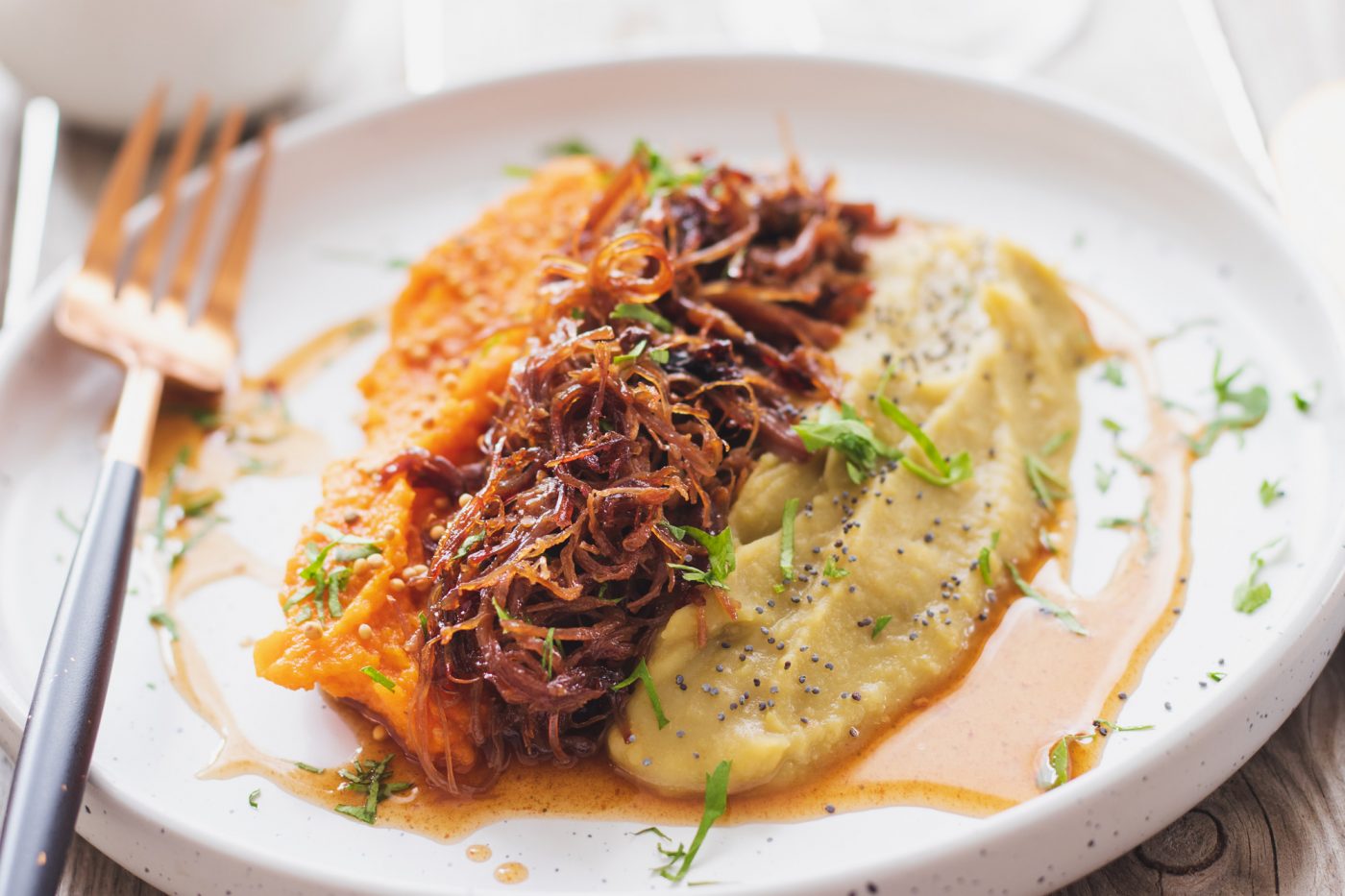 Recette St-Cricq-du-Gave, confit croustillant aux deux purées