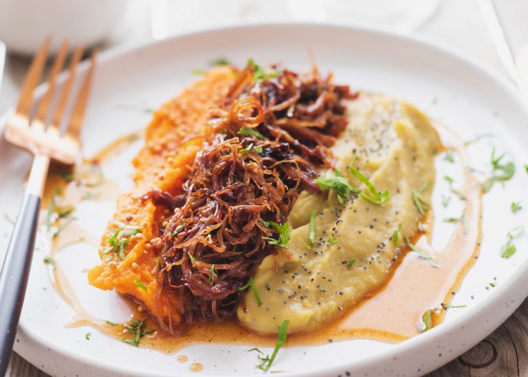 Recette St-Cricq-du-Gave, confit croustillant aux deux purées