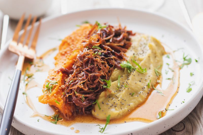 Recette St-Cricq-du-Gave, confit croustillant aux deux purées