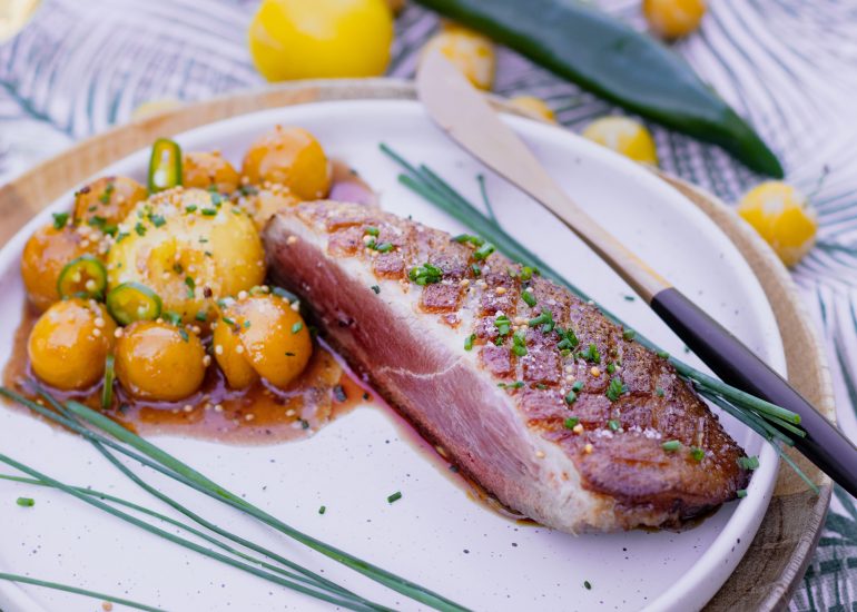 Recette Lesperon : le magret grillé à la mirabelle