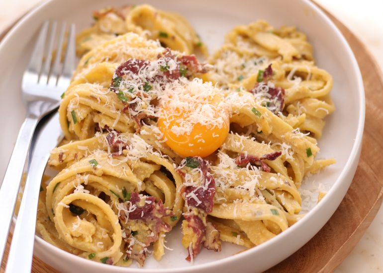 Recette de tagliatelles carbonara au magret fumé
