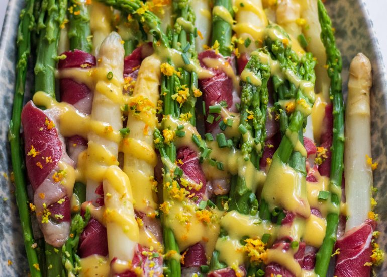 Recette Asperges des Sables des Landes IGP label Rouge en salade Magret fumé