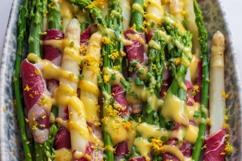 Recette Asperges des Sables des Landes IGP label Rouge en salade Magret fumé